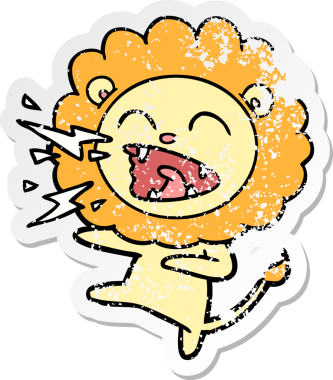 Bir insan tarafından çizilmiş kükreyen bir aslanın sıkıntılı çıkartması.