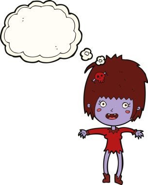 Bir insan tarafından çizilmiş düşünce balonlu vampir kız.