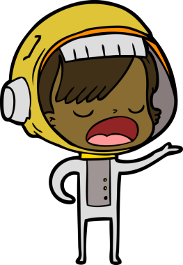 Karikatür astronot kadın bir insan tarafından çizilmiş.