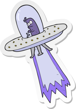 Bir insan tarafından çizilmiş bir uçan daire etiketi.