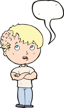 Bir insan tarafından çizilmiş konuşma baloncuğuyla kafasında büyüyen çizgi film çocuğu.