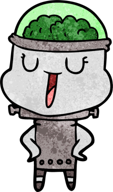 Bir insan tarafından çizilmiş mutlu çizgi film robotu