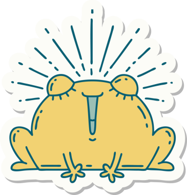 Bir insan tarafından çizilmiş mutlu kurbağa dövmesi stili.