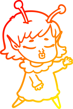 Bir insan tarafından çizilmiş sevimli bir uzaylı kız çizgi filmi.