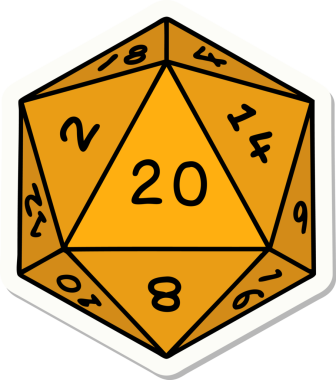 Bir insan tarafından çizilmiş doğal 20 D20 zar etiketi.
