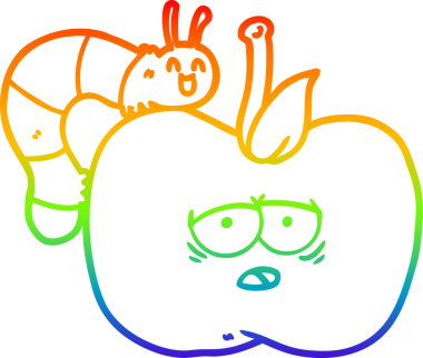 bir insan tarafından çizilmiş elma ve böceğin çizgi çizimi