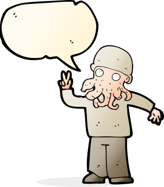 Bir insan tarafından çizilmiş havalı bir uzaylı çizgi filmi.