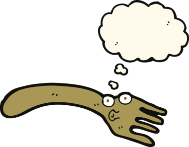 Bir insan tarafından çizilmiş düşünce baloncuklu çizgi film çatalı