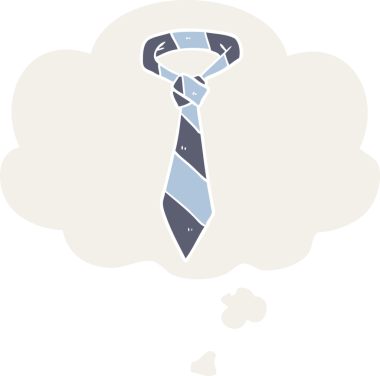 Düşünce baloncuğu olan çizgili çizgi film kravatını bir insan çizmiş.