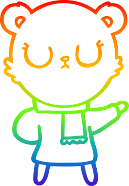 Bir insanın çizdiği eşarbı takan barışçıl bir ayının çizdiği gökkuşağı gradyanı çizimi