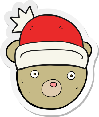 Bir insan tarafından çizilmiş Noel şapkası takan oyuncak ayının çıkartması.