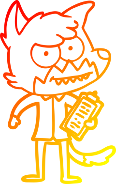 Bir insan tarafından çizilmiş pano ile sırıtan bir tilkinin sıcak çizgi çizimi