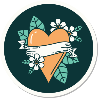 Bir insan tarafından çizilmiş geleneksel bir kalp ve bayrak stili dövme çıkartması.