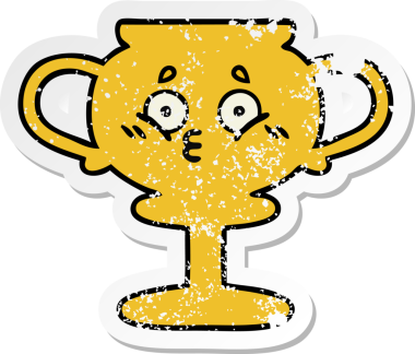 Bir insan tarafından çizilmiş sevimli bir karikatür kupasının sıkıntılı çıkartması.