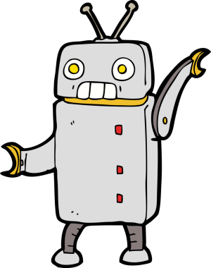 Bir insan tarafından çizilmiş komik robot.