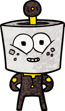 Bir insan tarafından çizilmiş mutlu çizgi film robotu