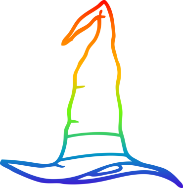 Gökkuşağı gradyan çizgi çizimi bir insan tarafından çizilmiş bir cadı şapkası