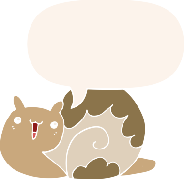 Bir insan tarafından çizilmiş konuşma baloncuğu olan sevimli çizgi film salyangozu.