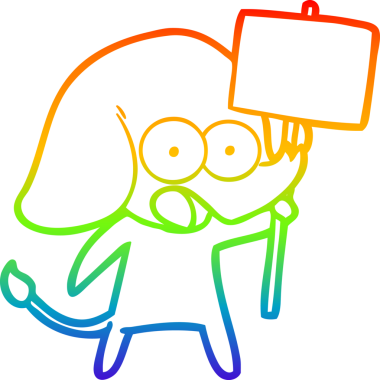 Gökkuşağı gradyan çizgisi bir insan tarafından çizilmiş şirin bir fil çizimi