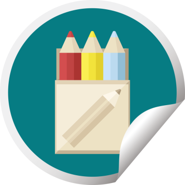 Bir insan tarafından çizilmiş renkli kalem paketi grafik vektör çizim dairesel etiketi