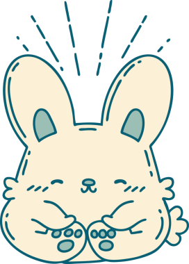 Bir insan tarafından çizilmiş geleneksel dövme tarzı mutlu bir tavşan çizimi.