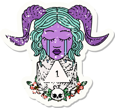 Bir insan tarafından çizilmiş doğal bir D20 zarla bağlanmış ağlama etiketi.