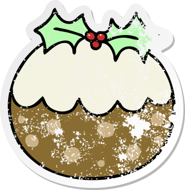 Bir insan tarafından çizilmiş garip bir el çizimi Noel pudinginin sıkıntılı çıkartması.