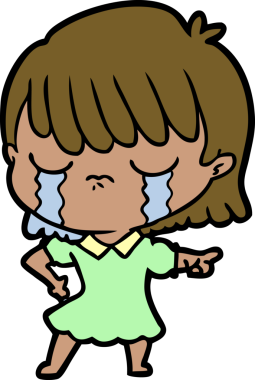 Bir insan tarafından çizilmiş ağlayan çizgi film kadını.