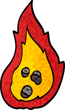 Bir insan tarafından çizilmiş grunge desenli çizgi film yanan kömürleri.