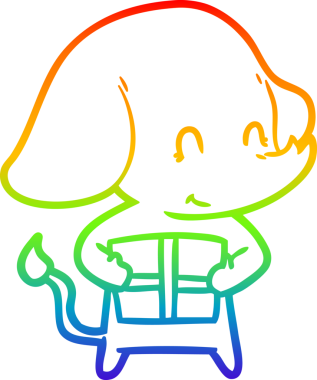 Gökkuşağı gradyan çizgisi bir insan tarafından çizilmiş şirin bir fil çizimi.