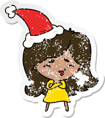 Bir insan tarafından çizilmiş Kawai kızının, sıkıntılı bir Noel çıkartması.