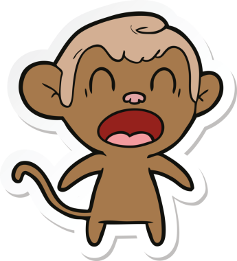 Bir insan tarafından çizilmiş bağıran çizgi film maymunu çıkartması.