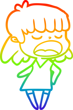 Gökkuşağı gradyan çizgi çizimi Bir insan tarafından yüksek sesle çizilen bir kadın karikatürü