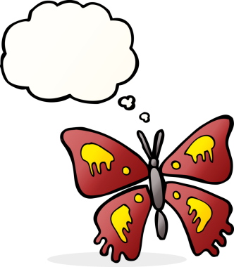 Bir insan tarafından çizilmiş düşünce baloncuklu kelebek.