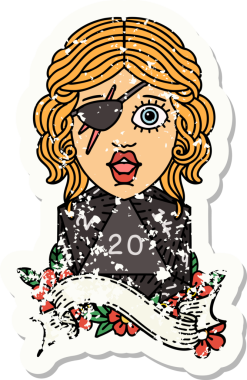 Bir insan tarafından çizilmiş doğal yirmi zarlı bir dolandırıcının grunge etiketi.