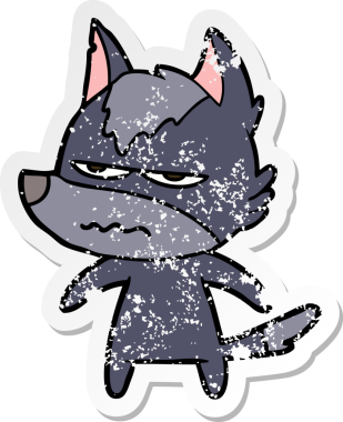 Bir insan tarafından çizilmiş kızgın bir kurdun sıkıntılı çıkartması.