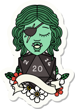 Bir insan tarafından çizilmiş 20 zarlı yarım bir ork hırsızının çıkartması.