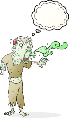 Serbest çizim düşünce balonu karikatürü bir insan tarafından çizilmiş iğrenç zombi.