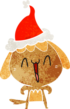 Bir insan tarafından çizilmiş Noel Baba şapkası takan bir köpeğin eski çizgi filmi.