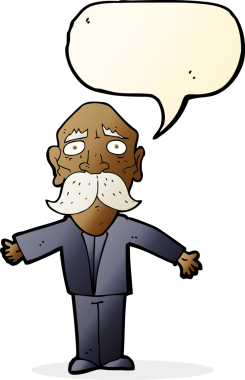 bir insan tarafından çizilmiş bir konuşma balonuyla yaşlı bir adamı hayal kırıklığına uğrattı.