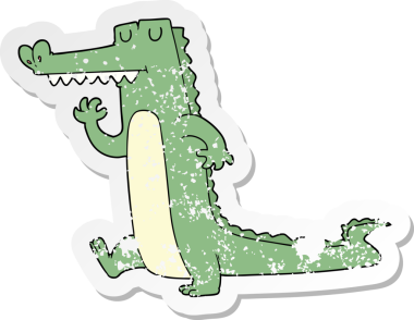 Bir insan tarafından çizilmiş karikatür timsahının sıkıntılı çıkartması.