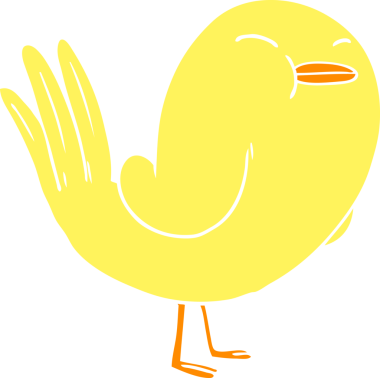 Bir insan tarafından çizilmiş düz renkli çizgi film kuşu