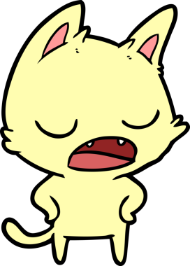 Bir insan tarafından çizilmiş konuşan kedi çizgi filmi.