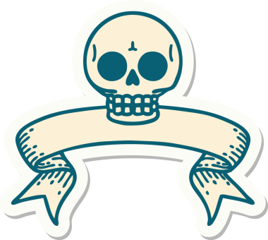 Bir insan tarafından çizilmiş kafatasının pankartıyla dövme stili etiketi