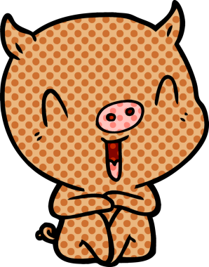 Bir insan tarafından çizilmiş mutlu çizgi film oturma domuzu