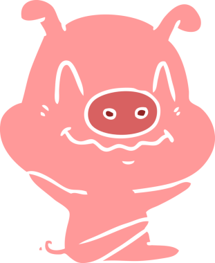 Bir insan tarafından çizilmiş düz renkli çizgi film domuzu.