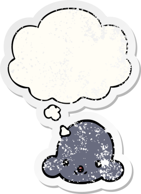 Düşünce baloncuklu karikatür bulutu bir insan tarafından çizilmiş yıpranmış bir çıkartma gibi.