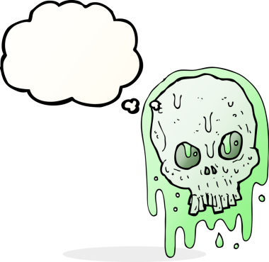 Bir insan tarafından çizilmiş düşünce baloncuklu yapışkan kafatası.