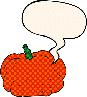 Çizgi roman tarzında konuşan balkabağı bir insan tarafından çizilmiş.