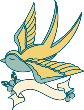 Geleneksel dövme, bir insan tarafından çizilmiş bir kırlangıç sancağıyla